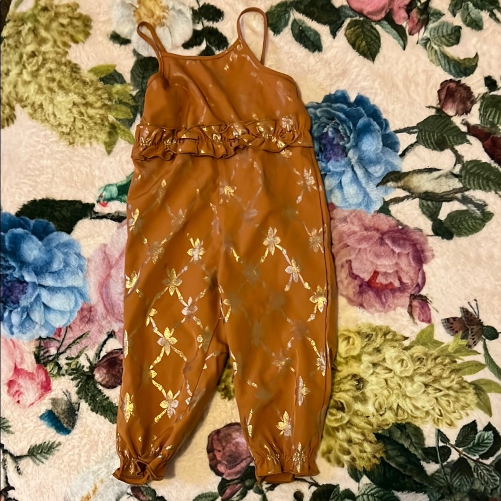 Floral Print Kids Jumpsuit - Brown